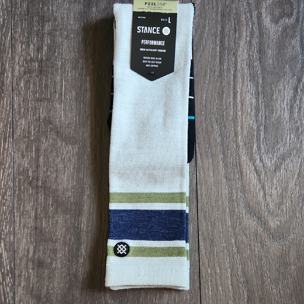 Stance Performance Socks - White with Navy and Olive Stripes